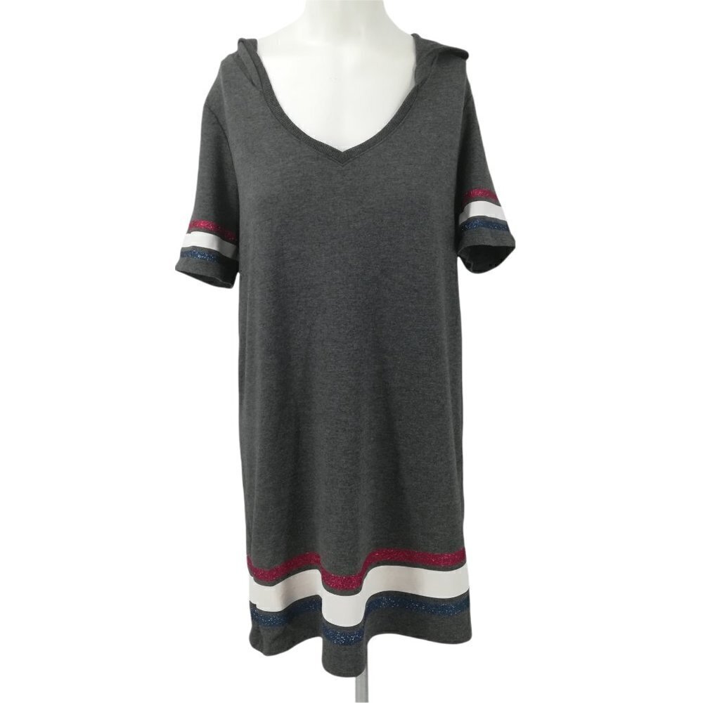 Juicy Couture Sweatshirt Hooded Dress Size L American Patriotic T-Shirt Gray